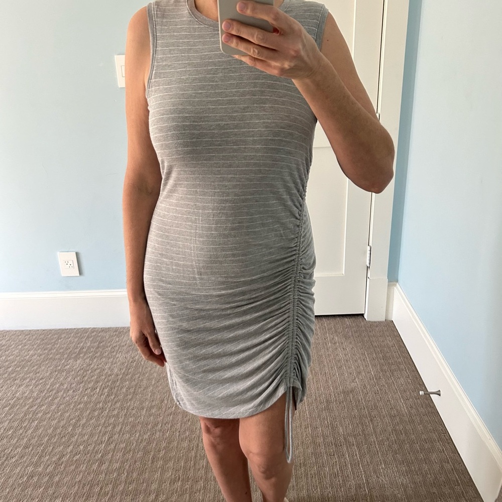 Athleta cool grey pinstripe dress
